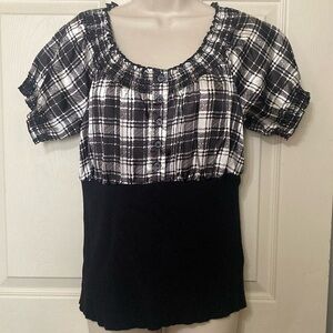 black & white top with knit bottom